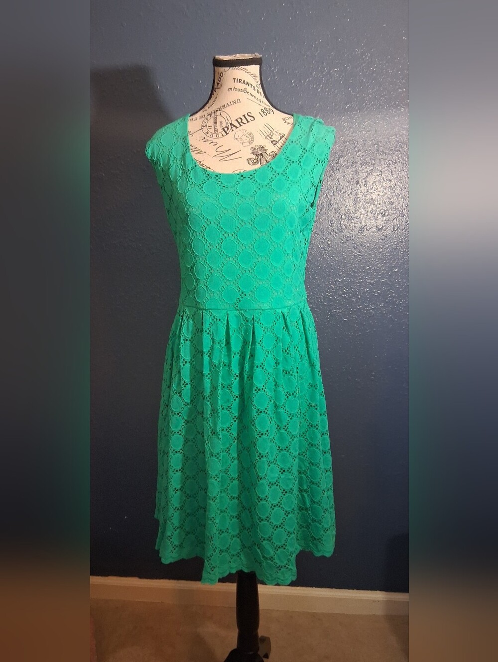 Ronni Nicole Teal Eyelet Lace Fit-and-Flare Midi Dress Sz 10